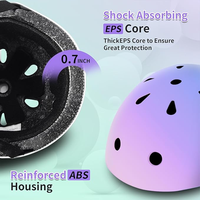 Adjustable Kids Bike Helmet with Knee & Elbow Pads Set, Color Gradient Design for Boys and Girls Aged 3-14+, for Skateboarding, Scooter, Roller & Inline Skating, Longboard-CubbioJoy