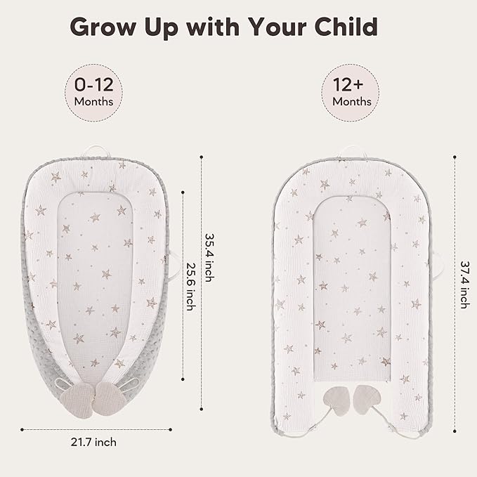 Baby Lounger - Infant Lounger Pillow for Newborn 0-24 Months, Soft, Breathable & Portable Baby Lounger Pillow for Boys & Girls, Cozy Baby Floor Seat for Home & Travel (Beige Star)-CubbioJoy