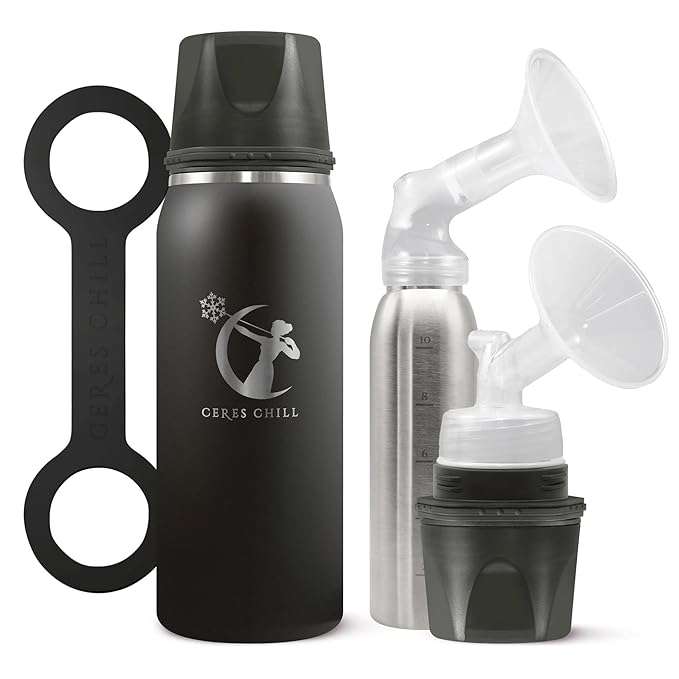 CERES CHILL OG Breastmilk Chiller, Reusable Storage Container, Up to 34 oz. - Bottle Cooler Keeps Milk at Safe Temperatures for Up to 20 Hours, Connects w/Most Pumps (Black)-CubbioJoy