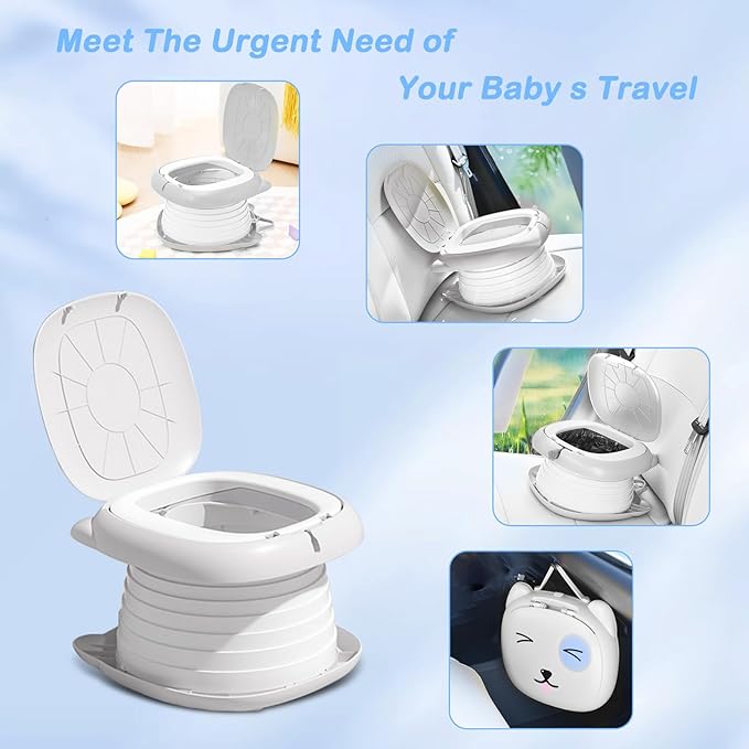 2025 Upgraded Portable Potty Training, Travel Potty for Toddler, portable toilet for kids Foldable, Apply to Seat Emergency Toilet for Camping, Outdoor,Car, Indoor(white Gray)-CubbioJoy