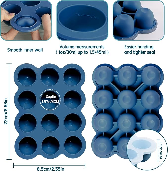 Baby Food Storage 12 x 1.5OZ Silicone Freezer Tray with Lid, Food Grade Silicone Containers for Purees & Vegetables Midnight Blue-CubbioJoy