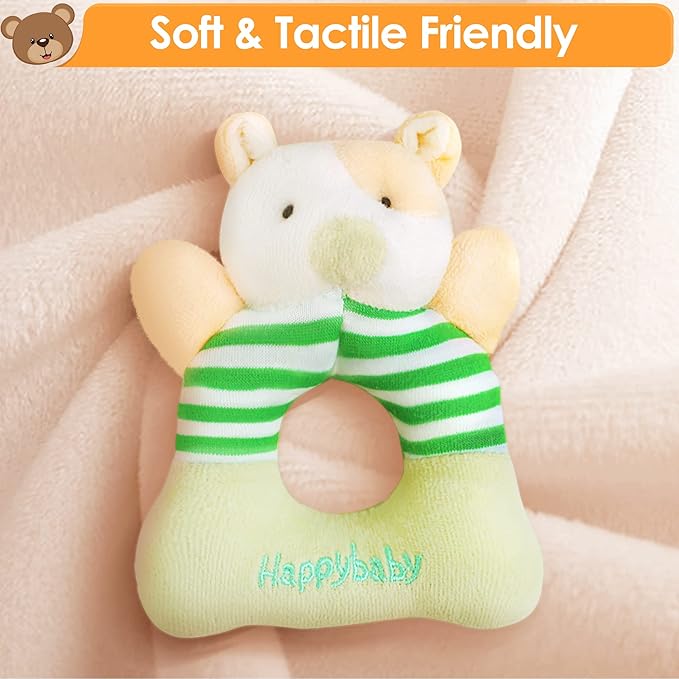 iPlay, iLearn Baby Toys 3 6 12 Month Newborn Gift, Infant Soft Jungle Stuffed Animal Rattle Plush Barn, First Birthday Basket Shower Stuffer, Boy Girl Sensory Hand Development Toy 2 4 7 9M 1 Yr-Jungle-CubbioJoy