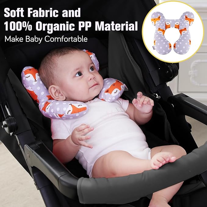 KAKIBLIN Baby Travel Pillow,Baby Neck Pillows for Car Seat,Upgraded Baby Head Pillow,Toddler Head and Neck Baby Support Pillow for Car Seat, Pushchair,Travel (Gray Fox)-CubbioJoy