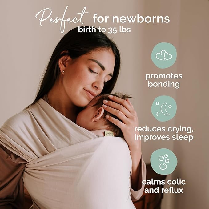 Boba Baby Wrap Carrier – Original Baby Sling Carrier for Newborns (7–35 lbs), Soft, Secure, Hands-Free & Ergonomic, Ideal for Comfortable Bonding, New Parents (Serenity Organic Stone)-CubbioJoy