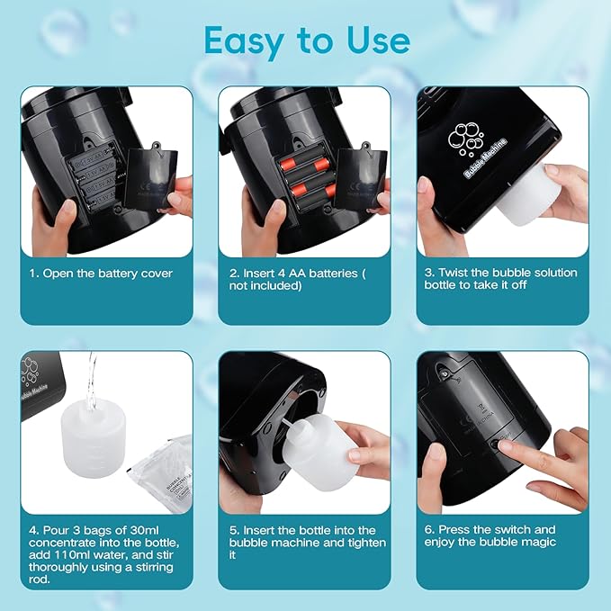 Bubble Machine Automatic Bubble Blower for Kids Batteries Operated Portable Bubble Maker Electric Bubble Machine Adjust Angle by 90° Indoor Outdoor Toy for Birthday Party Wedding (Portable Black)-CubbioJoy