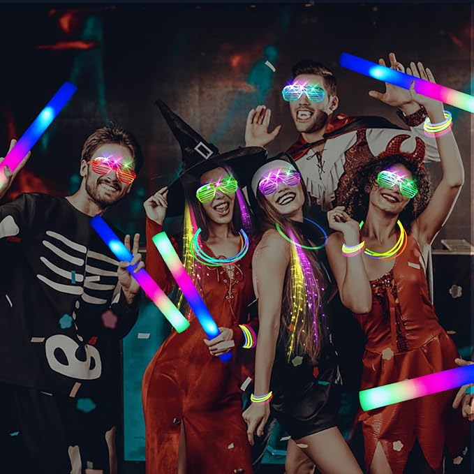 148 PCS Glow in the Dark Party Supplies, 16PCS Foam Glow Sticks, 16PCS LED Glasses,100PCS Glow Sticks Bracelets and 16Pcs LED Hair Clips Fiber Optic for Glow Party, Wedding, Halloween Party-CubbioJoy