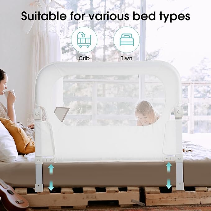 Baby Bed Rail Guard for Toddlers - 35.4" Toddler Bed Rails for Crib,Twin,Full, Queen Bunk Size Bed Swing Down Bedrail Extral Tall Child Safety Side Railing Guards for Kids-CubbioJoy
