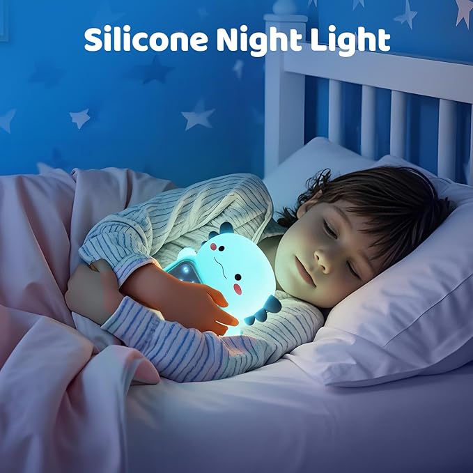 Axolotl Alarm Clock with Night Light for Kids, Rechargeable Silicone Lamp Time to Wake Clock Cute Animal Tabletop Lamp, Perfect Sleep Companion for Boys Girls, Blue-CubbioJoy