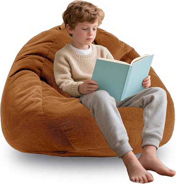 3FT Memory Foam Bean Bag Chairs for Teens or Kids with Filling Bean Bag Sofa with Handle Super Soft Washable Corduroy Fabric Lazy Sofa 3 Foot Caramel-CubbioJoy
