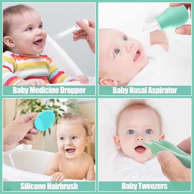 Baby Healthcare and Grooming Kit for Newborn Kids, 24PCS Upgraded Safety Baby Care Kit, Newborn Nursery Health Care Set, Baby Care Products (Green)-CubbioJoy