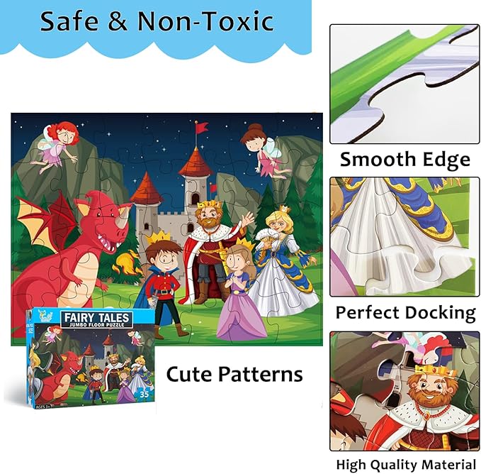 Jumbo Fairy Tales Floor Puzzle for Kids, Large Jigsaw Puzzles 35 Piece for Kids Ages 3-5,Preschool Learning & Education Toys, Gifts for 4-8 Year Old Boys and Girls (Kingdom Story)-CubbioJoy