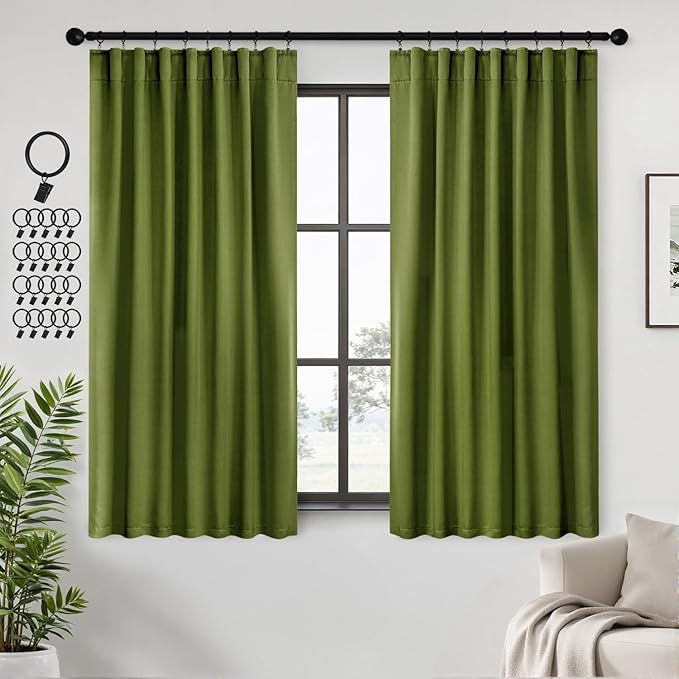 ANRODUO Back Tab Blackout Curtains for Bedroom Living Room, Rod Pocket Pinch Pleated Thermal Insulated Room Darkening Curtains 54 Inches Long 2 Panels, Olive Green, 42 x 54 Inch-CubbioJoy