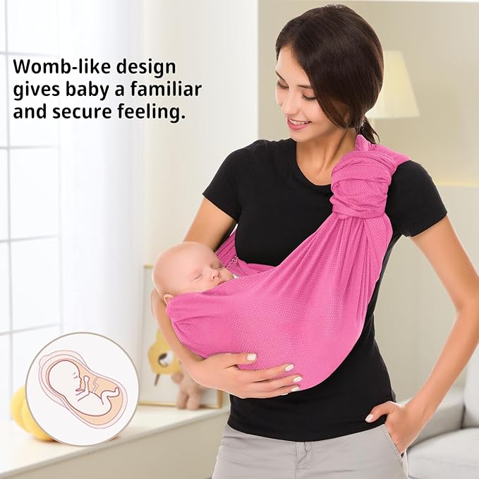 CUBY Water Baby Sling Carrier Lightweight Breathable Mesh Baby Wraps Carrier Adjustable Ring Sling Quick-Drying Baby Carriers Sling for Newborn Toddler Summer Swimming Pool Beach (Pink)-CubbioJoy