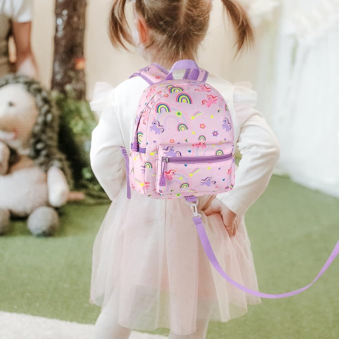 Accmor Toddler Backpack Leash, Cute Unicorn Baby Backpacks with Anti Lost Wrist Link, Mini Kids Backpack Leash Walking Harness for Outdoor Travel, Small Backpack Tether for Boys Girls 1-3 (Pink)-CubbioJoy