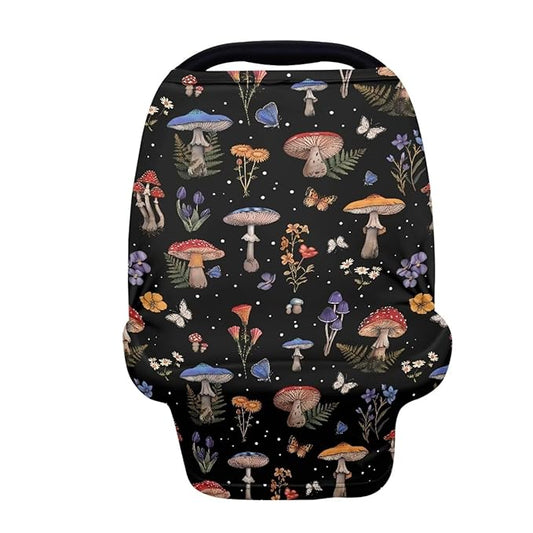Binienty Mushrooms Car Seat Cover Canopies,Cottagecore Mushroom Nursing Cover for Mom Stretchy Infants Stroller Cover/High Chair/Breastfeeding Cover-CubbioJoy