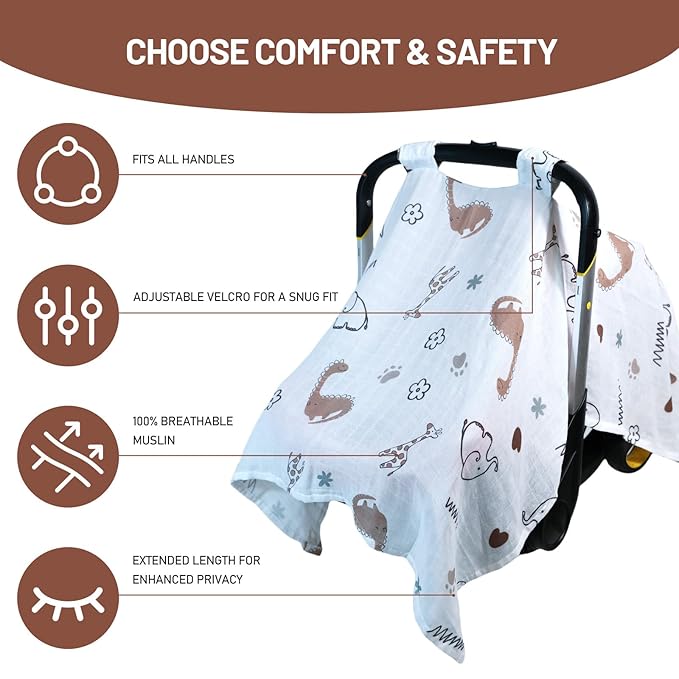 80S Muslin Car Seat Cover for Babies - Soft & Breathable Infant Carrier Canopy, Lightweight Sunshade for Summer, Universal Fit for Baby Boys & Girls-CubbioJoy