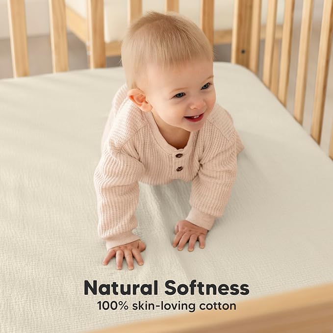 KeaBabies 2-Pack Muslin Crib Sheets for Boys, Girls - 100% Organic Cotton Fitted Baby Crib Mattress Sheet, Soft Breathable Standard Toddler Bed Cover Bedding Set, Neutral, Durable 52x28 (Greige)-CubbioJoy