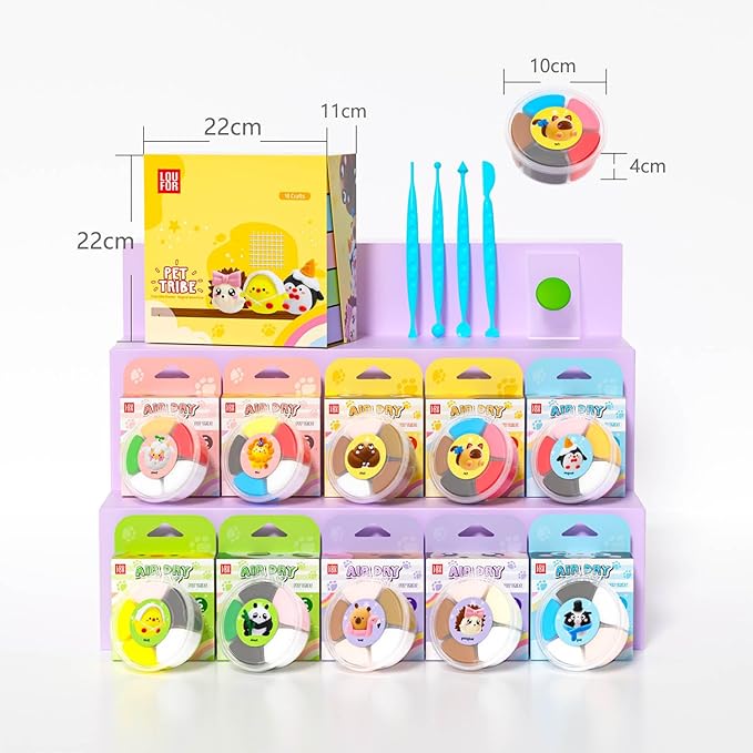 Air Dry Clay Kit - Modeling Clay for Kids 10 Boxes mit Sculpting Tools und Tutorials, Ultra Light & Soft, Safe & Non-Toxic, DIY Model Magic Clay,Creative Crafts Toys Gifts for Girls Boys 3+ Years Old-CubbioJoy