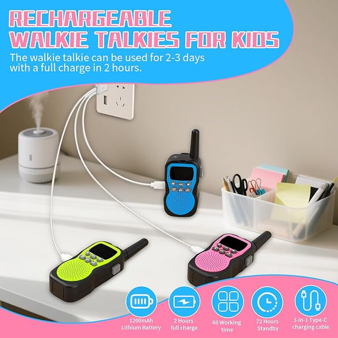 3 Pcs Walkie Talkies for Kids Rechargeable 3 KM Handheld Walkie Talkies Long Range 22 Channel 2 Way Radio Birthday Party Gifts for 3-12 Years Old Girls Boys Outside Adventure Camping Hiking-CubbioJoy