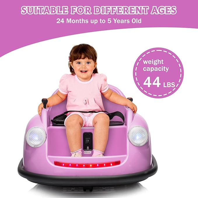 12V Bumper Car for Toddlers, Electric Toy Ride on Battery Car with Kids W/Parent Remote Control, 2-Speed, 360 Degree Spin, Music & LED Lights for Kids, Purple-CubbioJoy