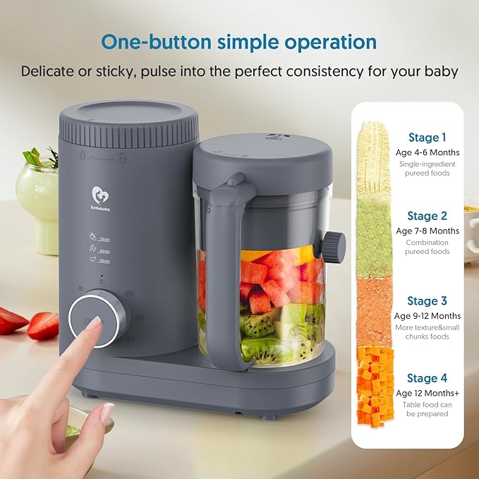 Baby Food Maker Bellababy Baby Food Processor, Puree Blender Steamer with Reversible Steam Basket, One Button Easy Operation & Large Opening for Easy Cleaning-CubbioJoy