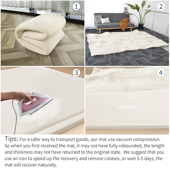 Baby Play Mat for Floor,1.3" Thick Memory Foam Tummy Time Mat,Water Repellent Soft Velvet Nursery Rug,Extra Large Non Slip for Crawling,Toddlers,Infants,Kids,Tatami Style for Living Room(Cream)-CubbioJoy