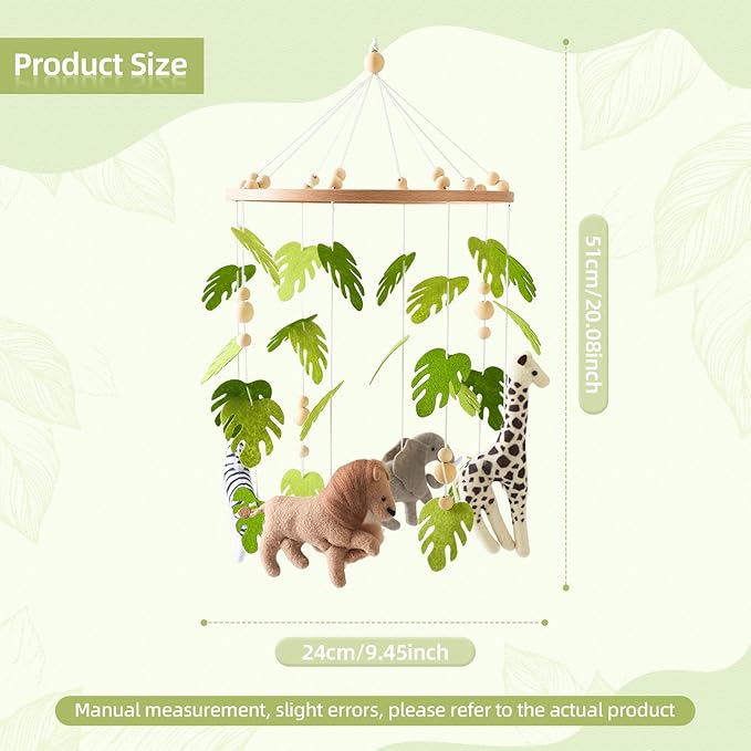 Baby Mobile for Crib Safari Nursery Mobile Handmade Jungle Baby Mobile Woodland Nursery Decor Forest Animals Crib Accessories with Lion Elephant Zebra Giraffe-CubbioJoy