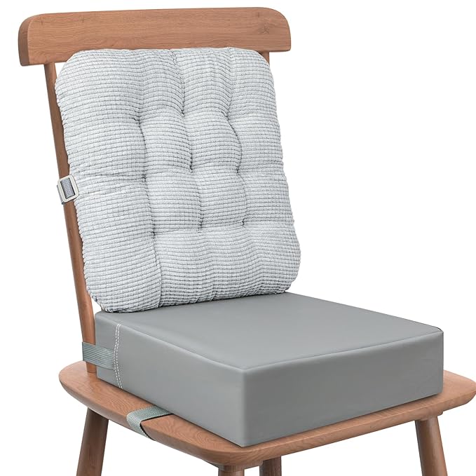 Booster Seat for Kitchen Chair with Comfy Backrest Pillow and Adjustable Safety Buckles,Non-Slip Kid Toddler Booster Seat for Dining Table, PU Travel Baby Booster Cushion Chair-CubbioJoy