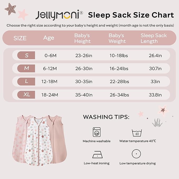 JELLYMONI Baby Sleep Sack 12-18 Months 0.5 Tog Wearable Blanket for Baby, 100% Cotton 3 Pack Infant Toddler Sleeping Sack Lightweight Soft 2-Way Zipper Sleepsack-CubbioJoy