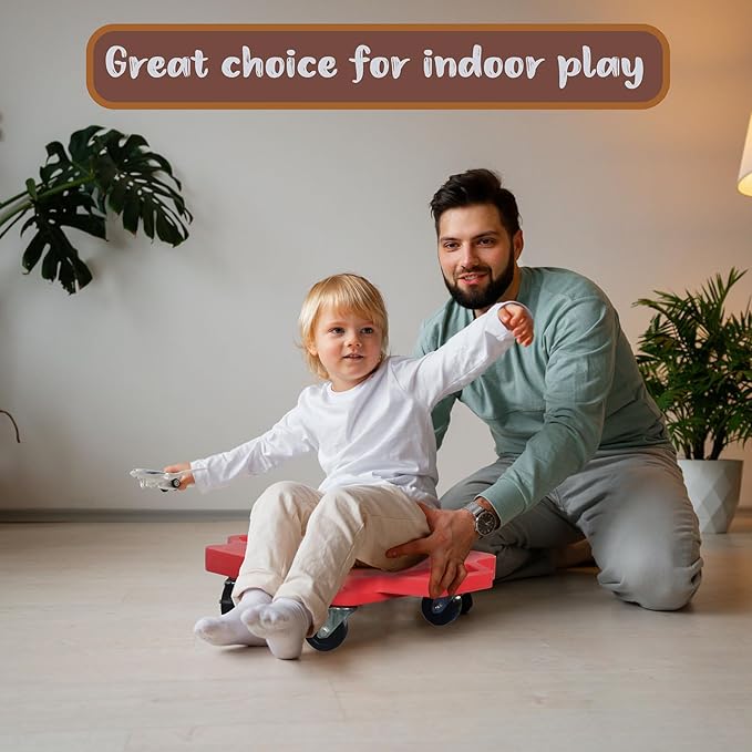 2 Plastic Scooter Boards with Handles for Kids Sitting and Sports Training, with 1 Ring, 2 Ropes and 4 Beanbags, Indoor and Outdoor Play-CubbioJoy