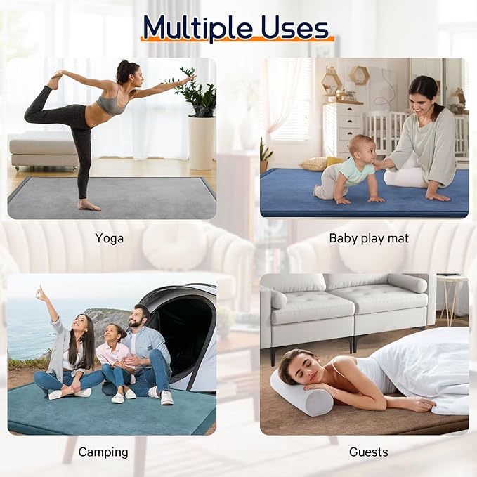 Baby Play Mat for Floor Tummy Time Mat Nursery Rug Muscle Mat Area Rug Playroom Rug Tatami Mat 6'7"x4'11" Memory Foam 1.3" Thick Crawling Mat For Babies,Toddlers, Infants, Kids,Floor Mat(Beige)-CubbioJoy