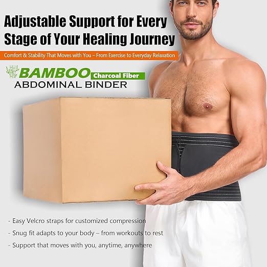 Abdominal Binder for Men and Women – Post Surgery & Postpartum Recovery Hernia Support Belt Waist Trainer for Men Adjustable Compression Wrap (Black,M)-CubbioJoy