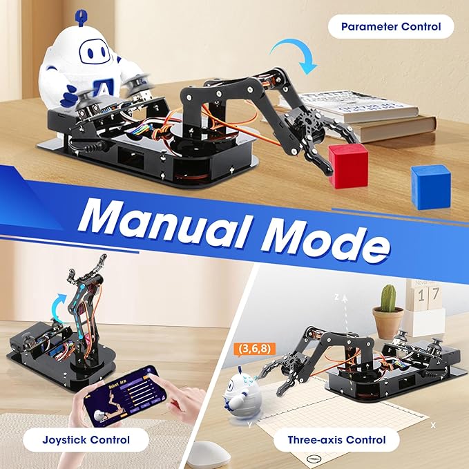 4DOF Robotic Arm Kit for Kids Compatible with Arduino IDE, Programming ESP32 Smart Robot Arm Building Kit STEM Educational Desktop Toy with Joystick and Web App Control for Children Ages 8+ and Adults-CubbioJoy