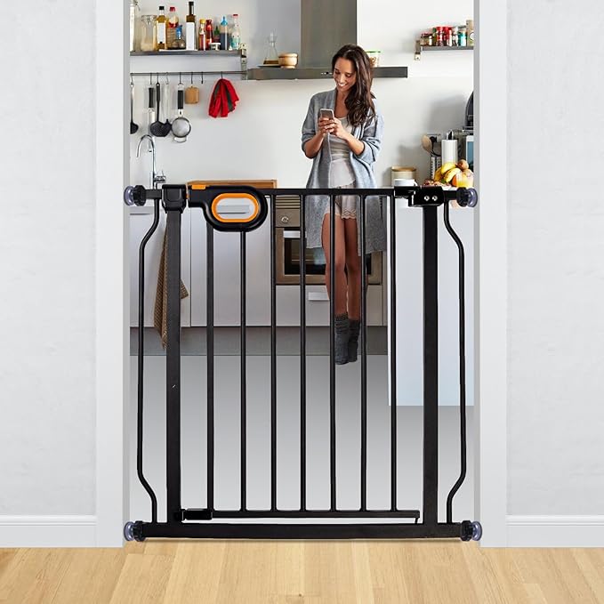 Baby Safety Gate for Stairs 29-33 Inch Wide, Safety House Gate for Baby Pet Gate with Door Pressure Mounting Gates for Kids Toddler Dogs Indoor Stairway Doorway Black (30.5'' Tall)-CubbioJoy