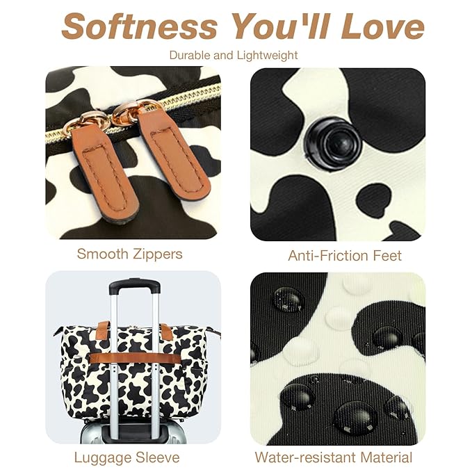 Diaper Bag Tote, Large Baby Diaper Bags for Travel, Hospital Bag for Labor Delivery with Pacifier Case, Changing Pad, Shoulder Strap, Cow Print-CubbioJoy