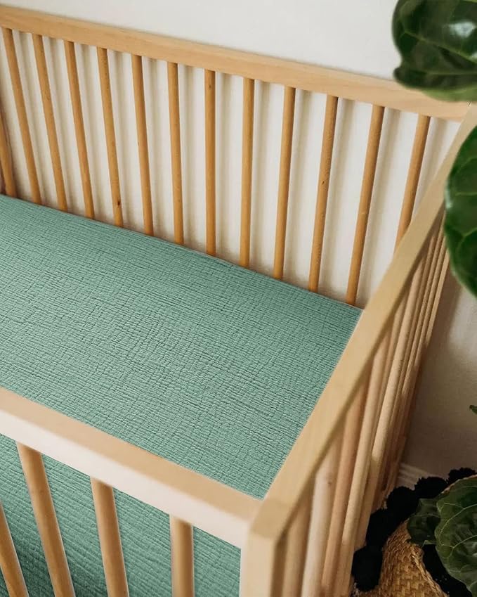 Bassinet Sheet for Baby Boy and Girl, Fitted Sheets for Rectangle, Oval, Hourglass Bassinet Mattress, Muslin Moses Basket Sheets with Neutral Style (Roman Green)-CubbioJoy
