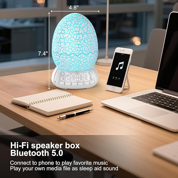 Dragon Egg Alarm Clock with Sunrise Simulation, Wireless Bluetooth Speaker, Portable Touch Control Dragon Egg Night Light, 20 Soothing Sounds, Unique Gift for Kids Adults, Home Desk Decor-CubbioJoy