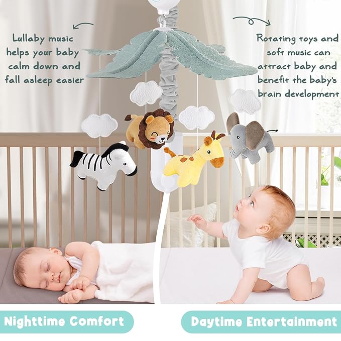 Animals Crib Mobile for Boys & Girls - Safari Baby Mobile for Crib with Upgraded 3-Mode Music Box, Nursery Mobiles, Fits Standard Cribs-CubbioJoy