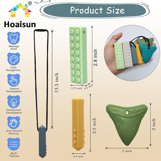 Chew Necklaces for Sensory Kids, 6 Pack Sensory Chew Necklaces for Boys and Girls with Autism, ADHD, SPD, Chewing (Morandi)-CubbioJoy