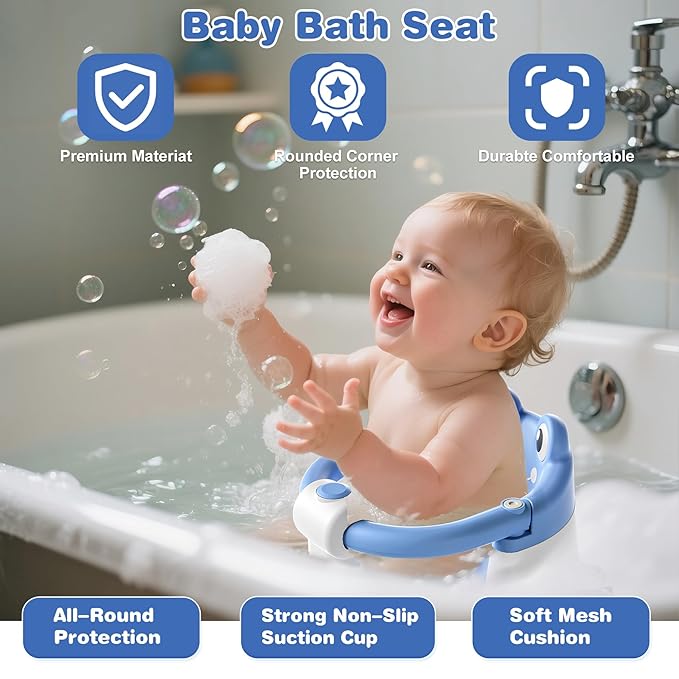 Baby Bath Seat for Babies 6 Months & up Non-Slip Toddler Bath Seats for Sitting Up Infant Bathtub Chair with Suction Cups and Soft Cushion for Baby Shower Tub Seat-CubbioJoy