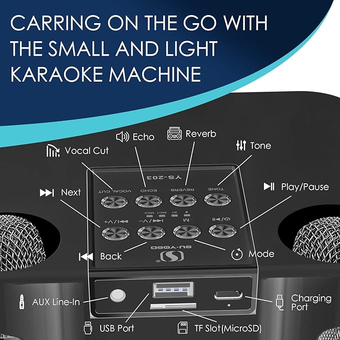 Karaoke Machine for Adults and Kids, Portable Bluetooth Karaoke Speaker with 2 Wireless Microphones for TV, Singing Karaoke for Home Party, Great Gifts for Boys and Girls-CubbioJoy