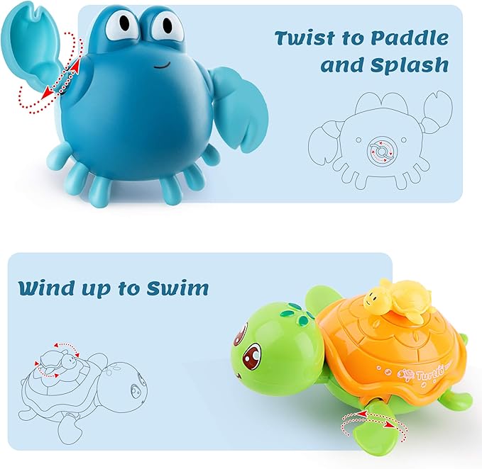 iPlay, iLearn Baby Bath Toys w/ Organizer, Water Squirting Octopus, Wind Up Swimming Turtle, Bathtub & Shower, Stacking Cups, Gift for 6, 9, 12, 18 Months 1, 2, 3 Years, Toddlers, Girls, Boys & Kids-CubbioJoy