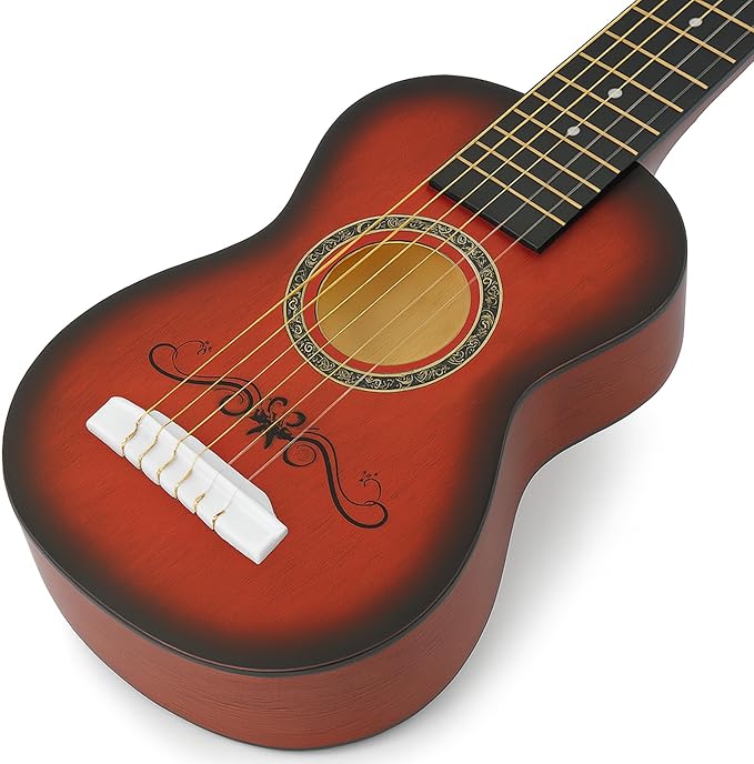 23" Acoustic Guitar, Kids 6 String Toy Guitar - Realistic Steel Strings - Beginner Practice First Musical Instrument for Children, Toddlers (Mahogany)-CubbioJoy