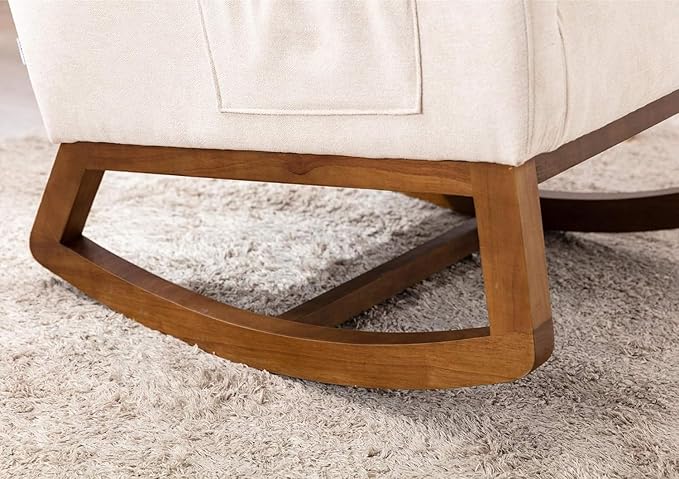Dolonm Rocking Chair Mid-Century Modern Nursery Rocking Armchair Upholstered Tall Back Accent Glider Rocker for Living Room (Beige)-CubbioJoy