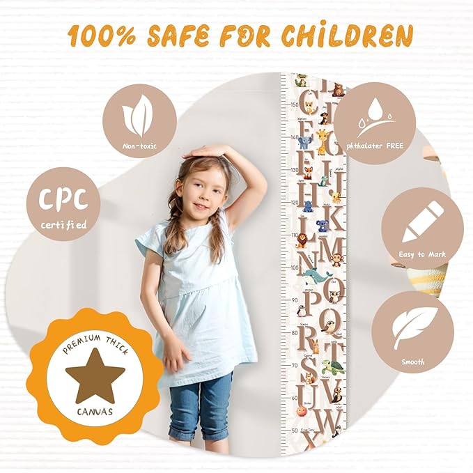 Customize Name Growth Chart Wall, Cute Letters Canvas Height Chart for Kids, Height Indicator Tape Ruler Growth Chart Decor, Toddler Room Decoration, Baby Measuring Board-CubbioJoy