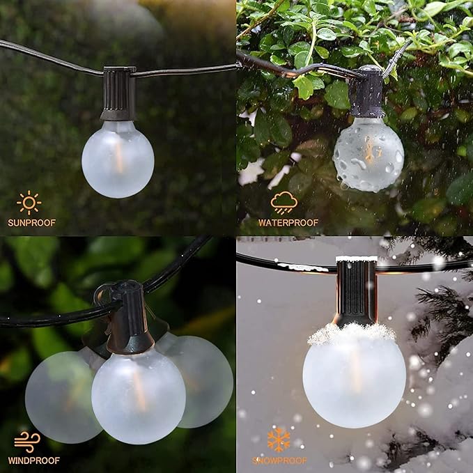 25Ft G40 LED Outdoor Christmas Frosted White String Lights with 27 G40 White Pearl Shatterproof Bulbs, Connectable Vintage Christmas Globe Patio Lights for Holiday Wedding Party Café Porch Party-White-CubbioJoy
