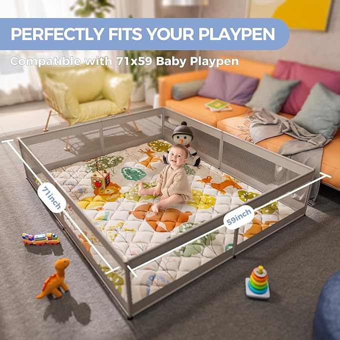 Baby Play Mat 71" X 59" Playpen Mat Upgraded Thicken Baby Floor Play Mat Non-Slip Cushioned Crawling Mat Waterproof Activity Playmats for Babies Toddlers Infants (71X59, Fox)-CubbioJoy