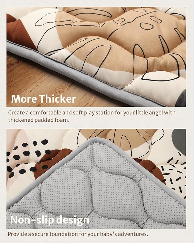 Blissful Diary Portable Baby Play Mats for Floor, Thicker Cushioned Foldable Baby Crawling Mat for Indoor Outdoor, Non-Slip & Washable Kids Playmat for Tummy Time Activity, Boho 43" X 43"-CubbioJoy