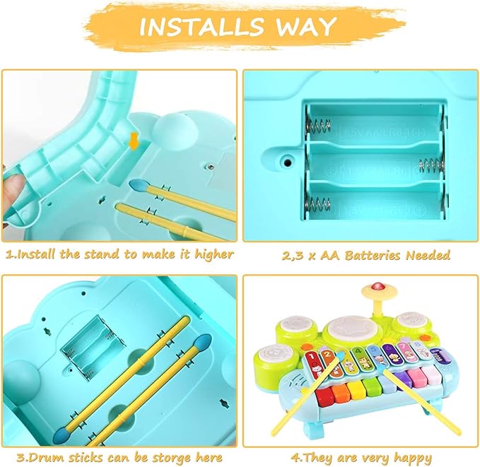 Baby Musical Toys 3 in 1 Piano Keyboard Xylophone Drum Set for 1 Year Old Girls Boys Toys Age 2 Music Instrument Learning Toys Toddlers 1-3 0-2 First Birthday Gift Infant Baby Toys 6 9 12 18 Month-CubbioJoy