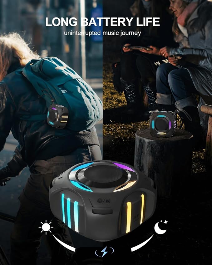 comiso Waterproof Speaker with Robust Bass, Shower Speaker with Dynamic Light, TWS Mode, Loud HD Sound, IP67 Waterproof, 2000mAh, Portable Wireless Speakers for Home, Outdoor/Kayak, Gift for Unisex.-CubbioJoy